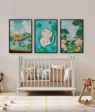 Ensemble d'illustrations artistiques pour enfants avec des chats et la nature