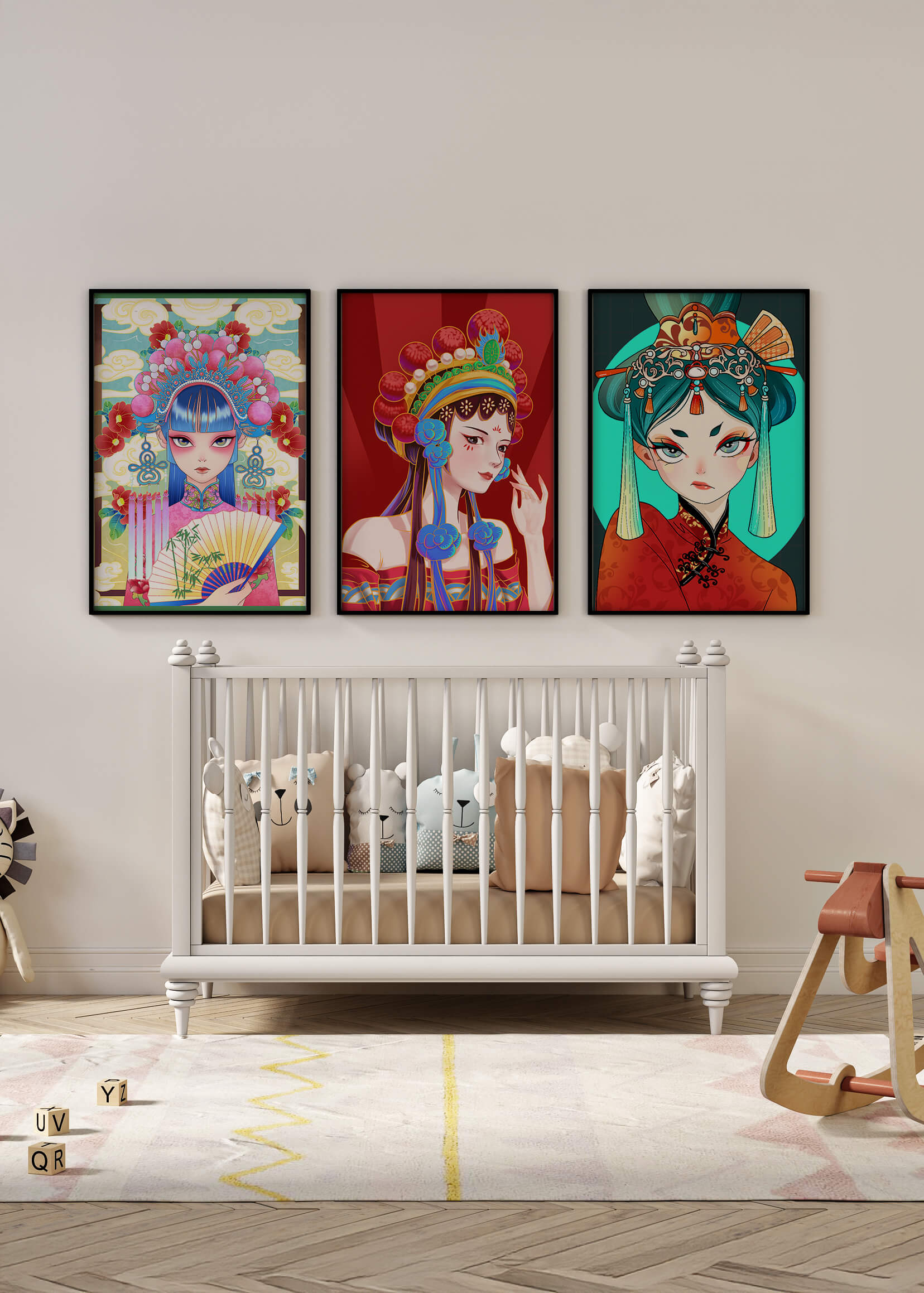 Retratos Ilustrados de Mujeres con Atuendos Tradicionales y Colores Vibrantes