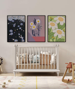 Tríptico De Arte Floral Con Margaritas En Colores Pastel