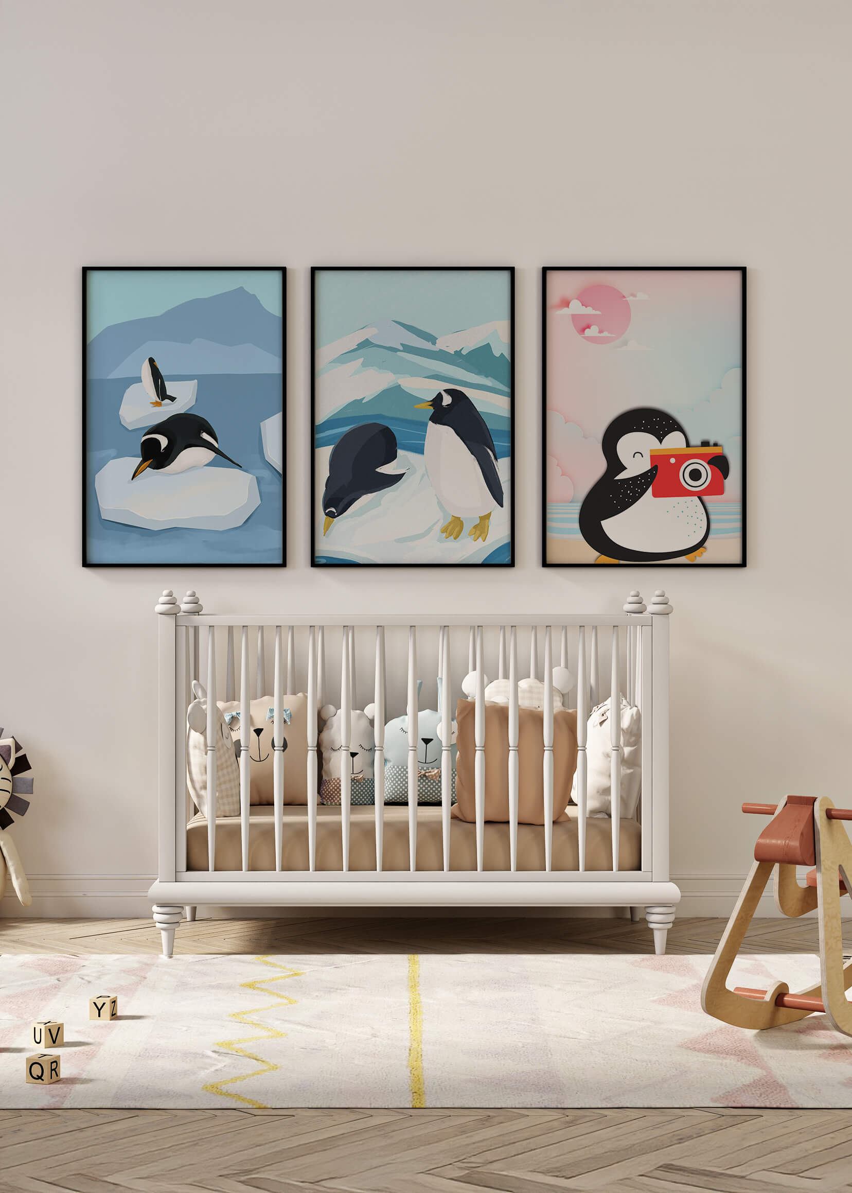 Póster De Pingüinos Sobre Piso De Madera