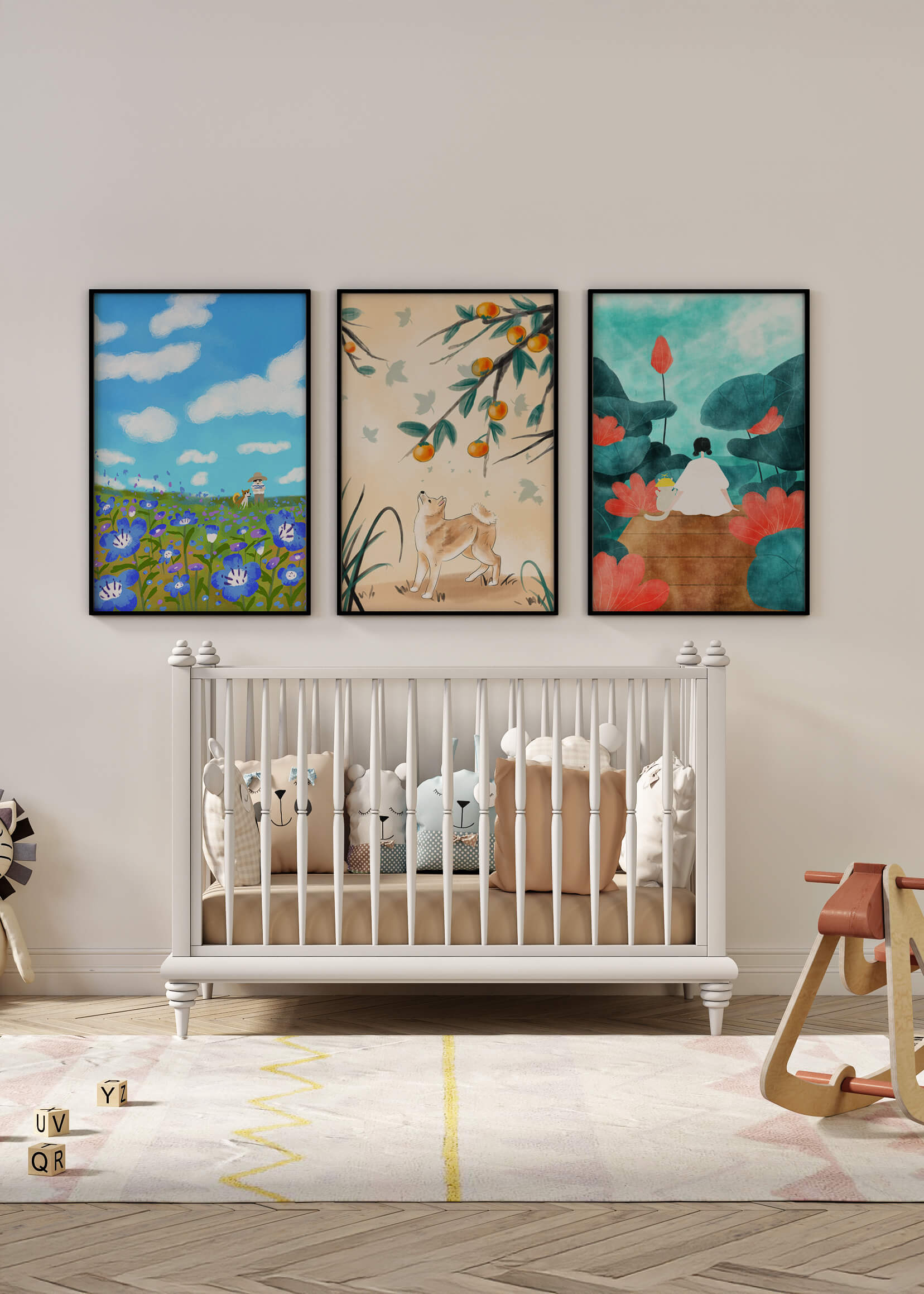 Conjunto de Pinturas Artísticas con Elementos Naturales y Animales