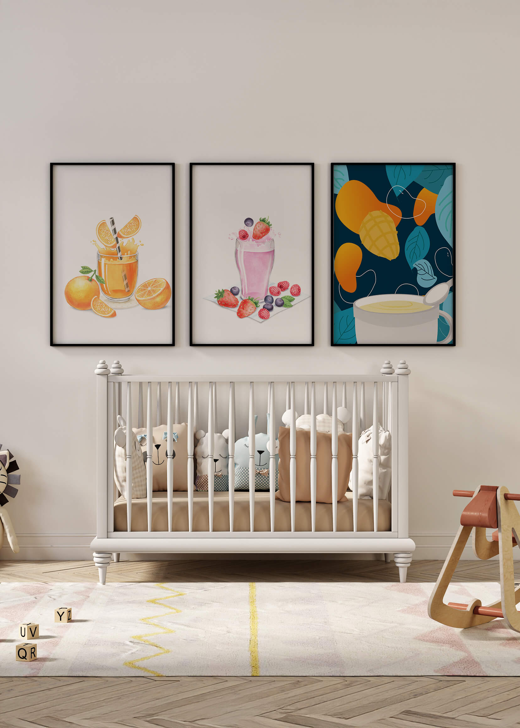 Conjunto de ilustraciones de bebidas frutales coloridas sin marco