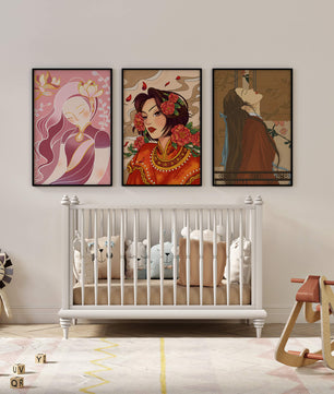 Conjunto de Ilustraciones de Estilo Asiático Presentadas Sin Marco en Fondo Claro