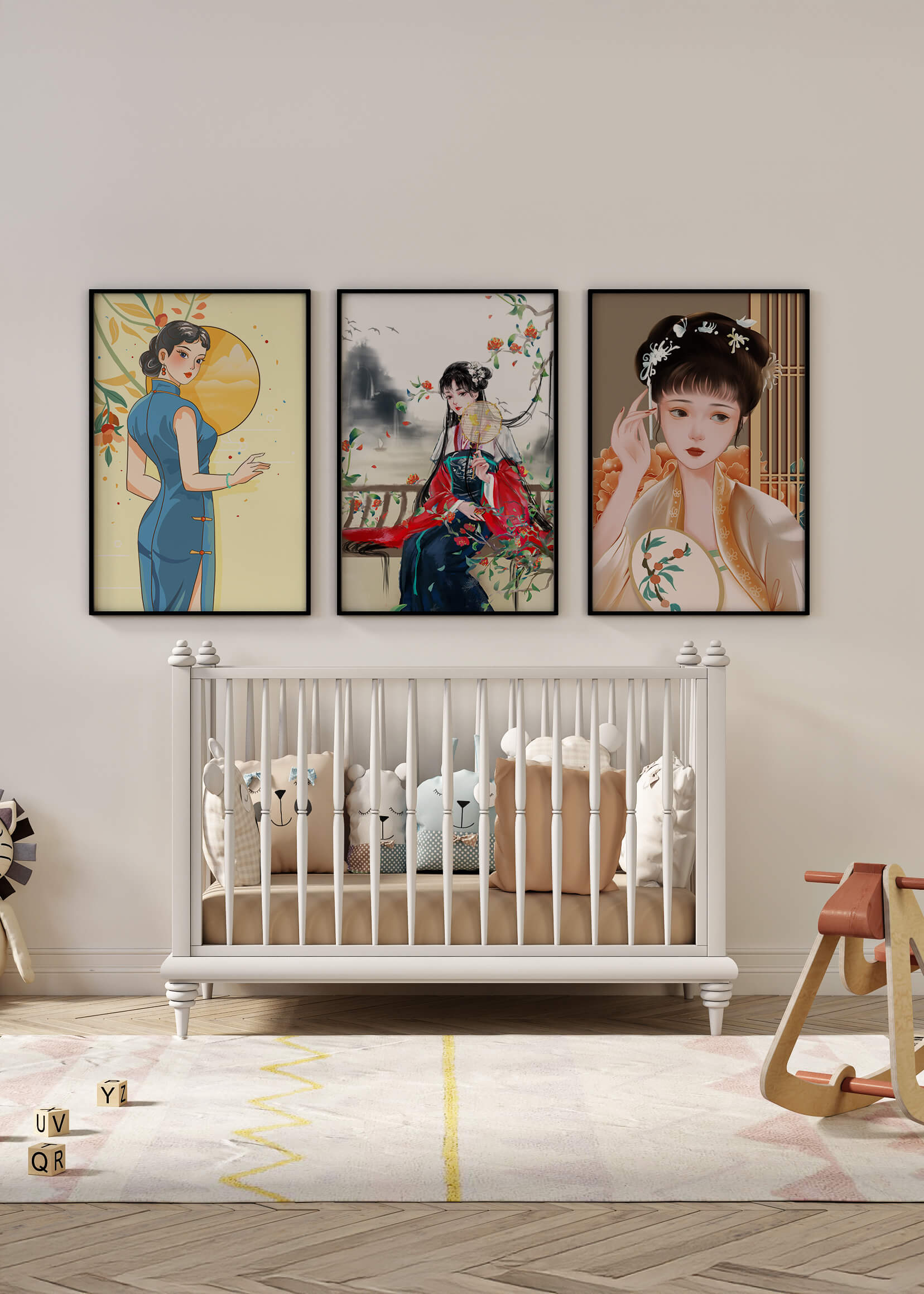 Arte Digital con Motivos Asiáticos e Ilustraciones de Mujeres