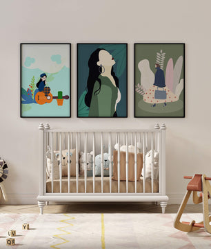 Triptyque d’Illustrations Modernes avec Figures Féminines