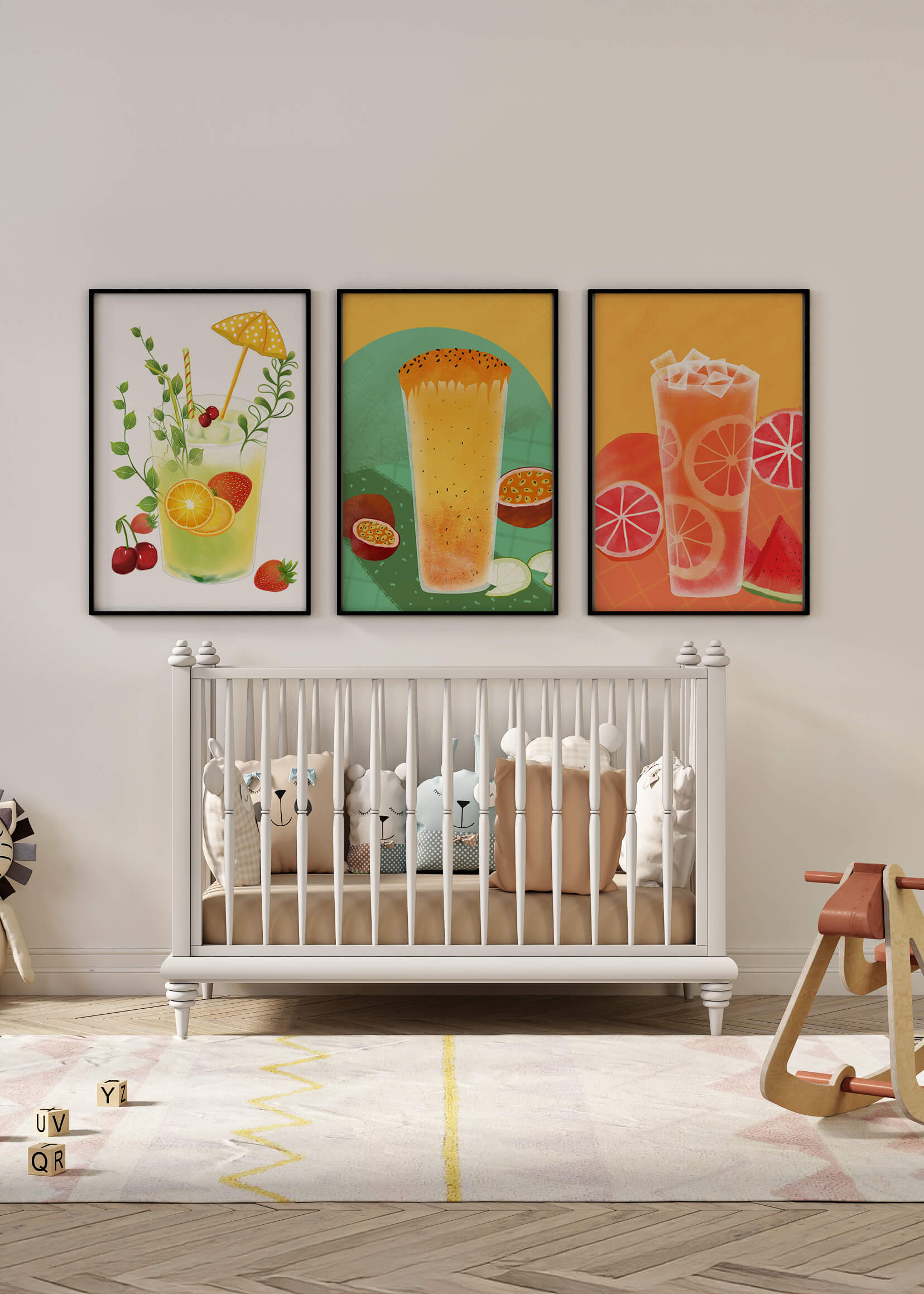 Set moderner tropischer Getränke-Kunstwerke im illustrativen Stil