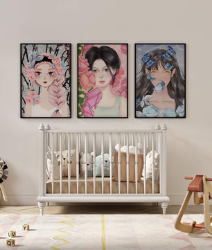 Arte De Mujeres Con Flores En Lienzos De Alta Calidad