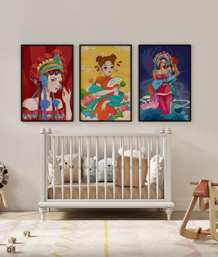 Illustrations de style asiatique avec des femmes en robes traditionnelles