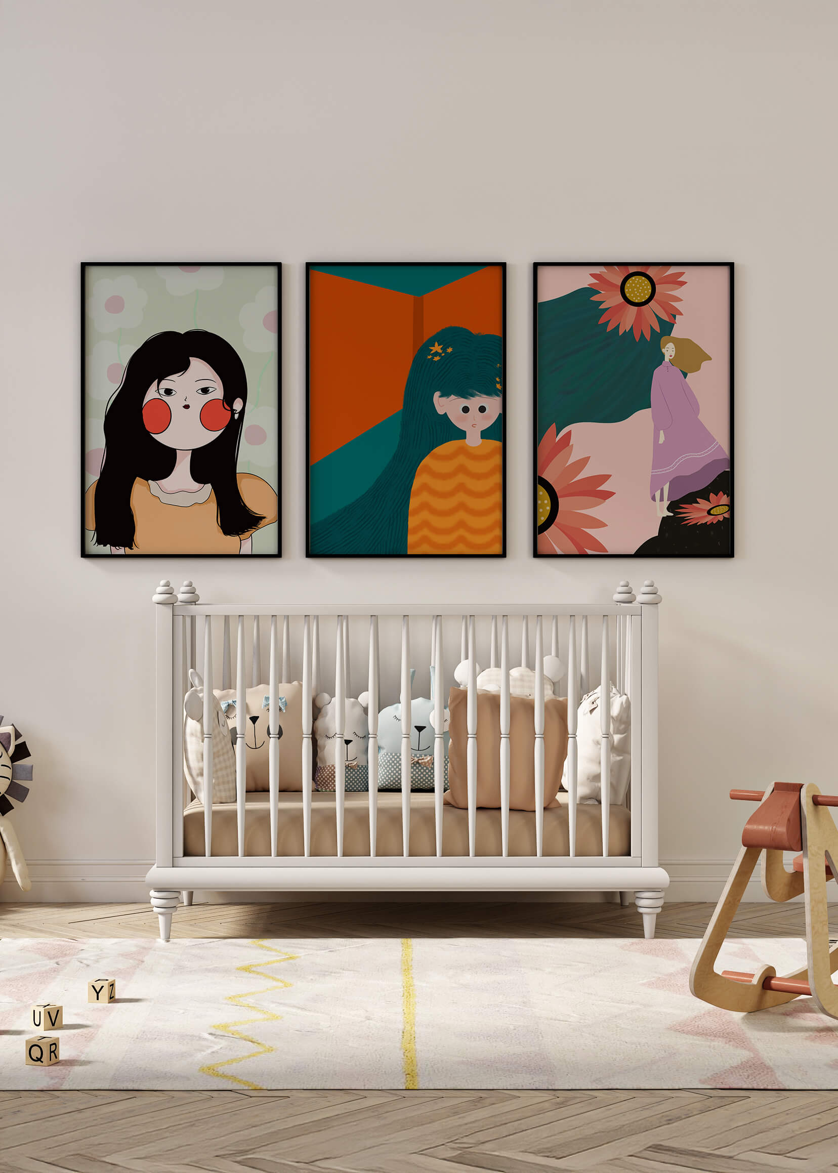 Illustrations modernes colorées sans cadre avec portraits