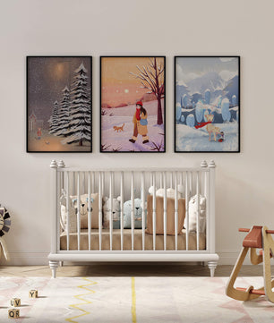 Dreier-Set mit Winterillustrationen in warmen und kalten Tönen
