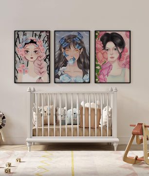 Pinturas De Retratos Femeninos Con Flores Y Mariposas