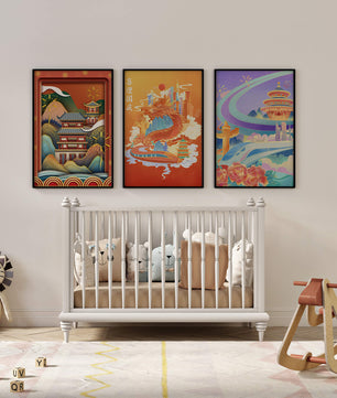 Piezas de Arte Cultural con Elementos Asiáticos y Motivos Tradicionales