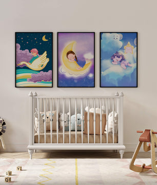 Affiches pour enfants de ciel nocturne avec des enfants endormis
