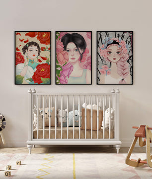Ensemble de portraits féminins avec des fleurs dans un style artistique moderne