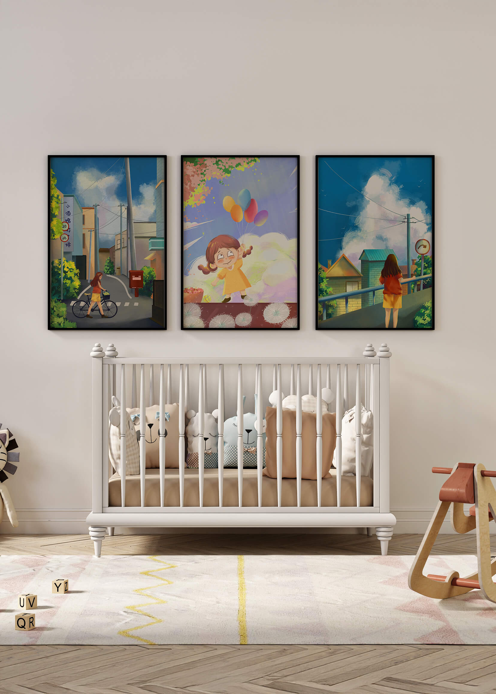 Conjunto de Lienzos de Arte Infantil y Escenas Urbanas