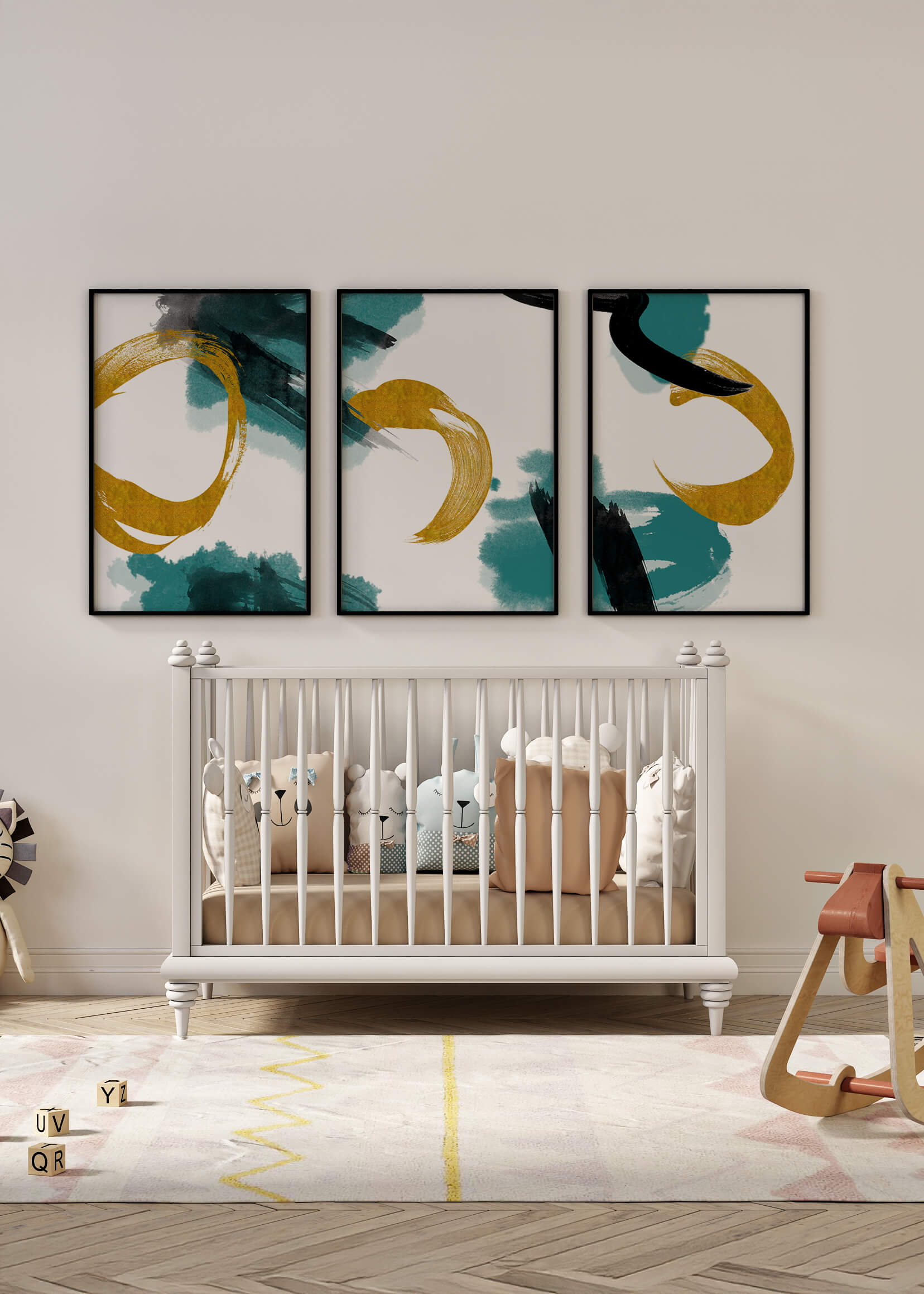 Decoración abstracta moderna sin marco con elementos dorados