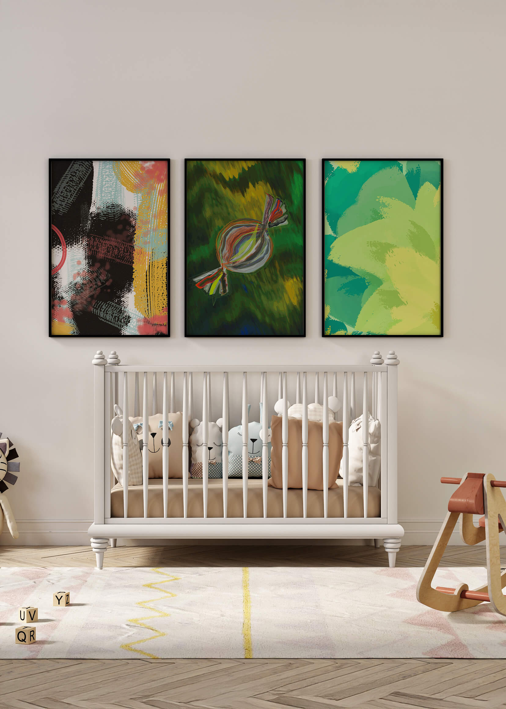 Tríptico De Arte Abstracto Sin Marco Con Impresión De Alta Calidad