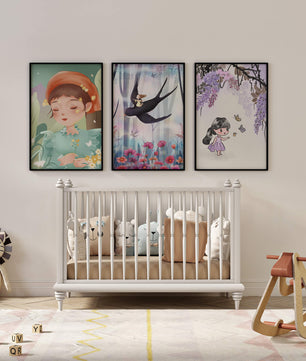 Décoration pour enfants : ensemble d'illustrations de filles et de nature