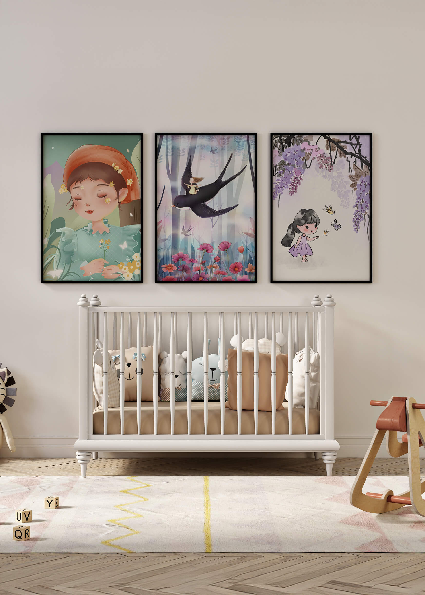 Décoration pour enfants : ensemble d'illustrations de filles et de nature