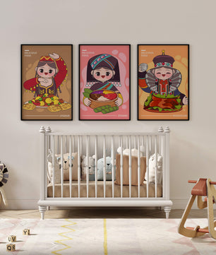 Illustrations culturelles de nourriture dans divers styles ethniques