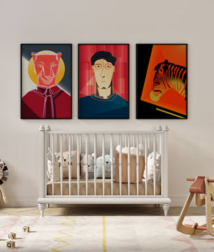 Art moderne avec zèbre, portrait géométrique et panthère