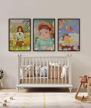 Art de filles en illustrations colorées et nature