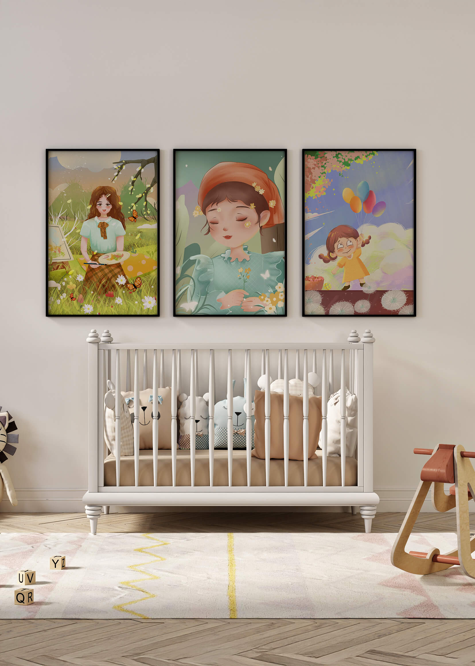 Art de filles en illustrations colorées et nature