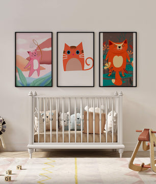 Triptyque d’illustrations de chats dans des designs modernes