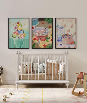 Triptyque coloré d’art culinaire pour enfants sur mur