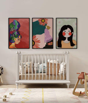 Ensemble de trois œuvres d’art modernes au style coloré