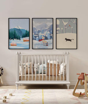 Ensemble d'illustrations hivernales avec des animaux et des paysages