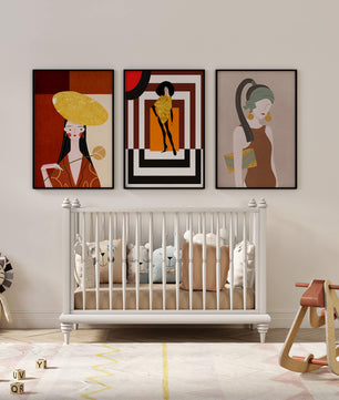 Conjunto De Ilustraciones Modernas Con Elementos Dorados En Pared Sin Marco