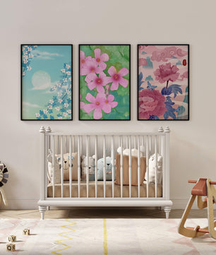 Buntes florales Triptychon mit Naturinspirationen