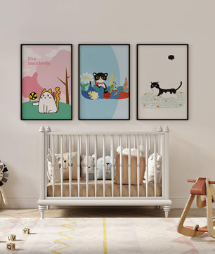 Pósters Coloridos con Gatos en Estilo Ilustrado para Decoración