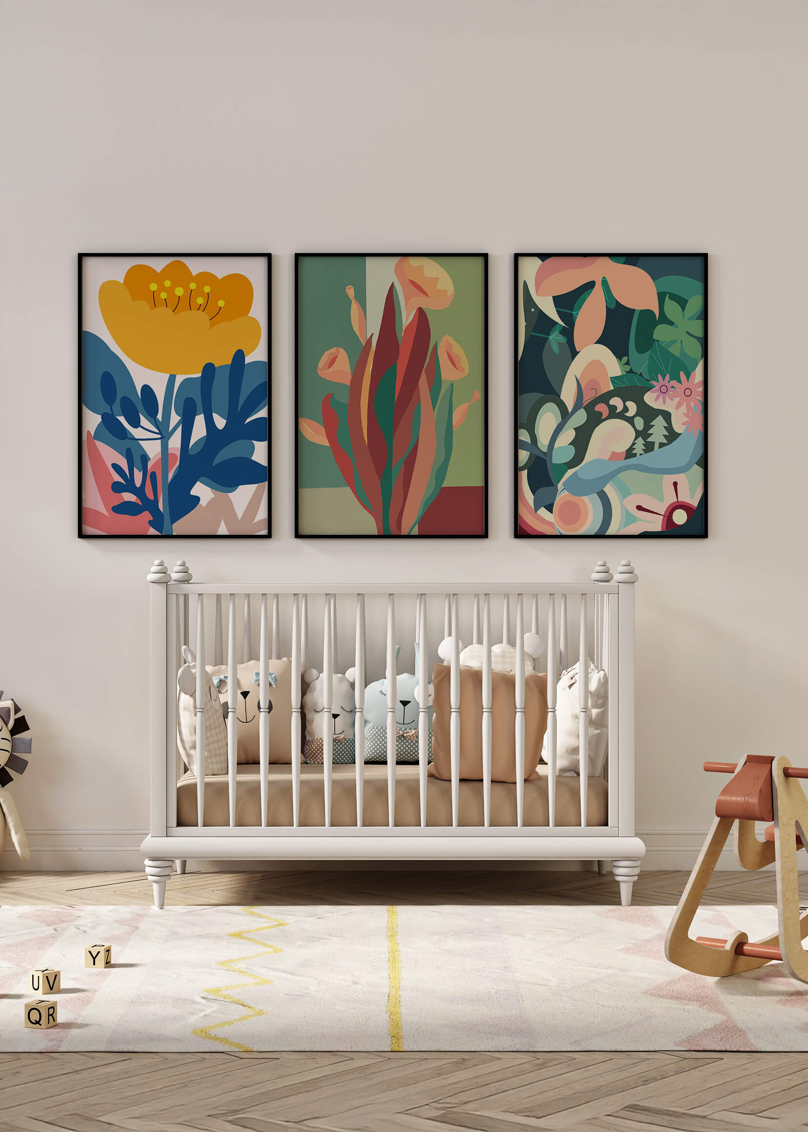 Conjunto De Arte Floral Moderno Sin Marco