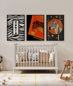 Ensemble d'impressions artistiques de zèbres au design moderne