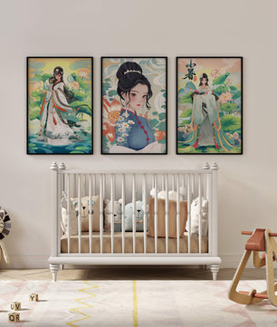 Serie De Arte Chino Con Mujeres Tradicionales En Impresión De Alta Calidad
