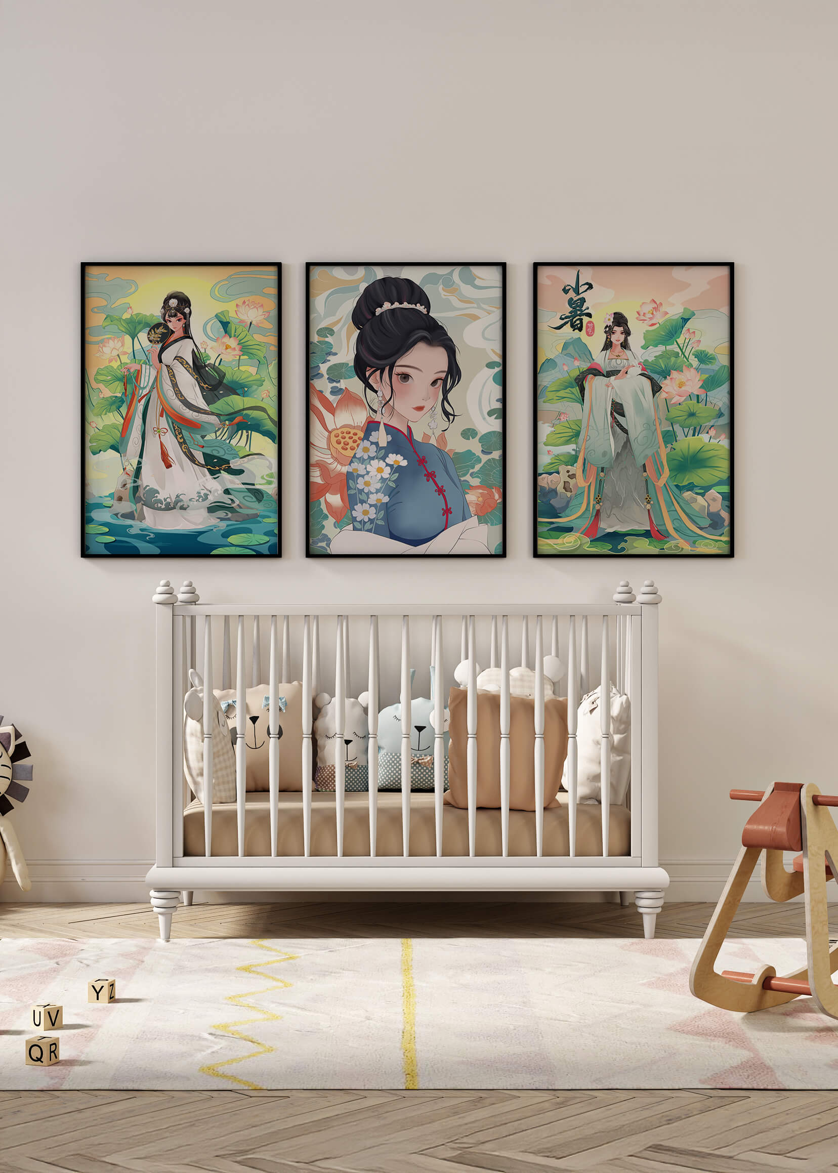 Serie De Arte Chino Con Mujeres Tradicionales En Impresión De Alta Calidad