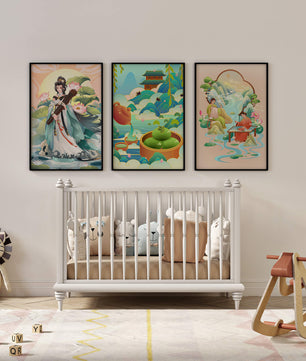 Ensemble d’œuvres d’art de style asiatique sur fond neutre