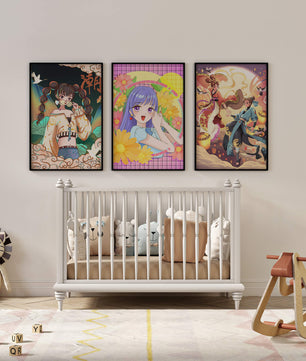 Ensemble d'illustrations d'anime aux designs joyeux et colorés