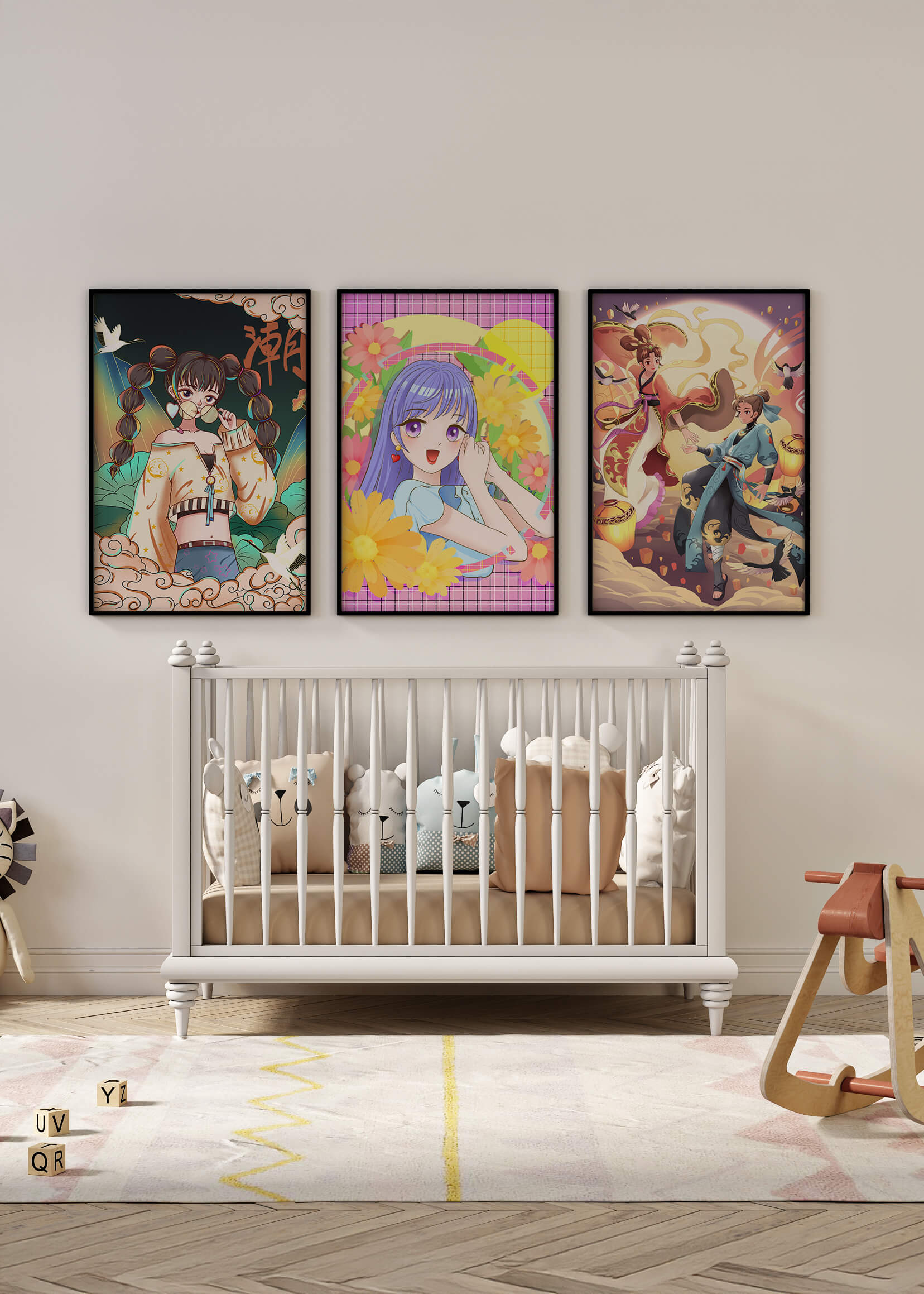 Ensemble d'illustrations d'anime aux designs joyeux et colorés