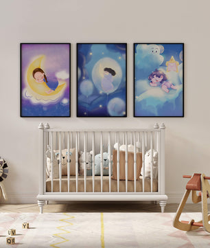 Images enfantines de rêves en couleurs pastel avec lune et nuages