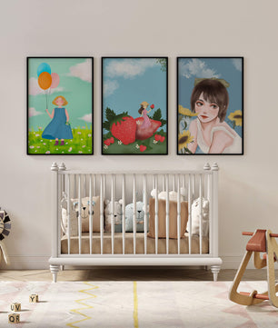Tríptico de Ilustraciones en Marcos de Madera