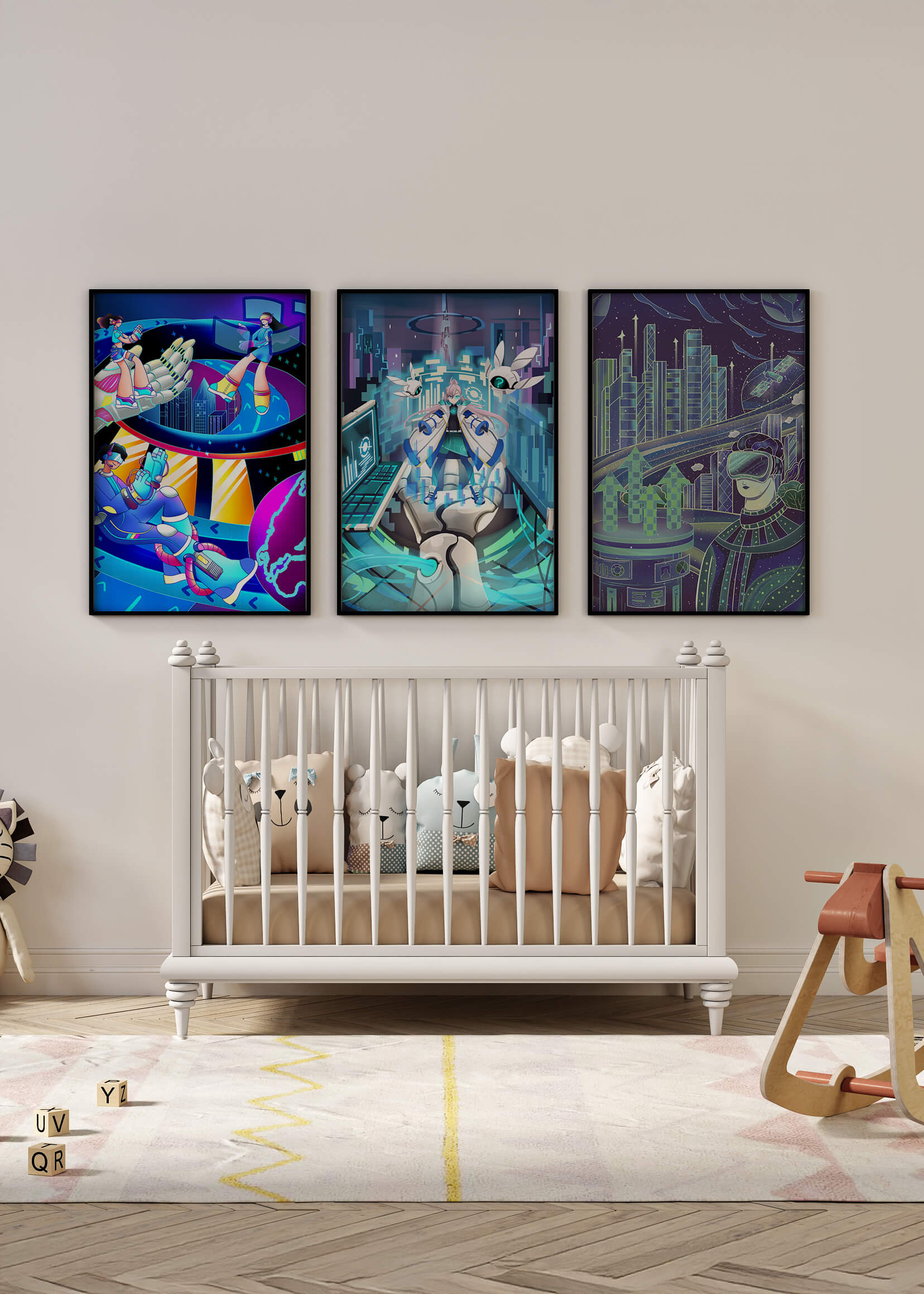 Impresiones Futuristas en Arte Digital Sin Marco