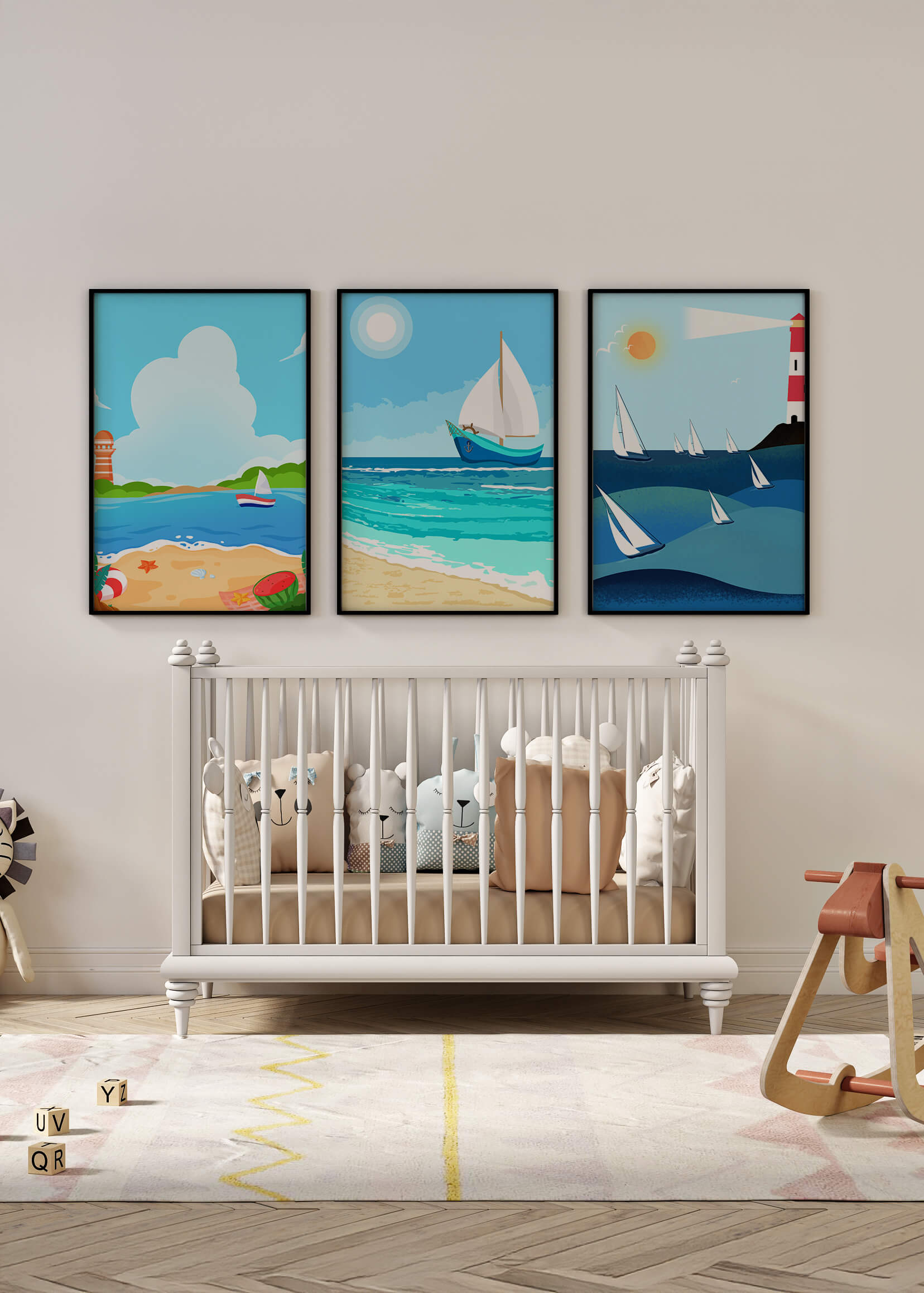 Conjunto De Ilustraciones Náuticas En Estilo Minimalista