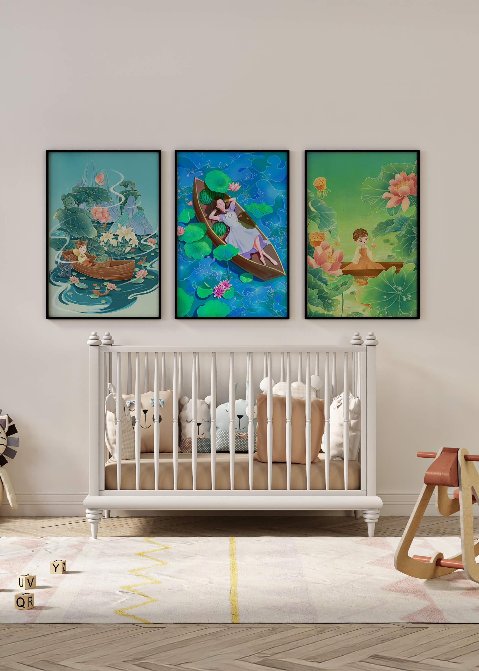 Arte De Niños En Barcos Con Flores Y Agua