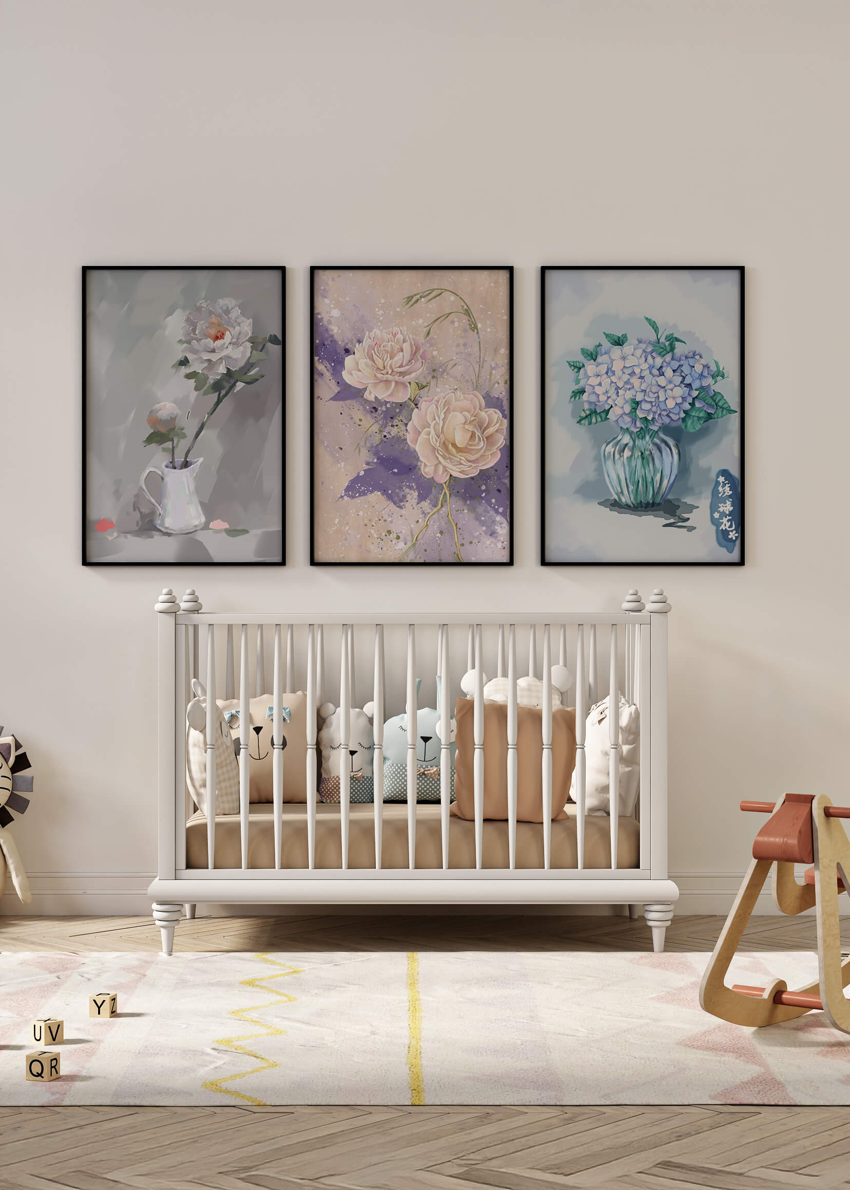 Ensemble d’art floral imprimé sans cadre au format vertical