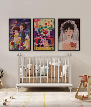 Ensemble de trois illustrations artistiques au style coloré