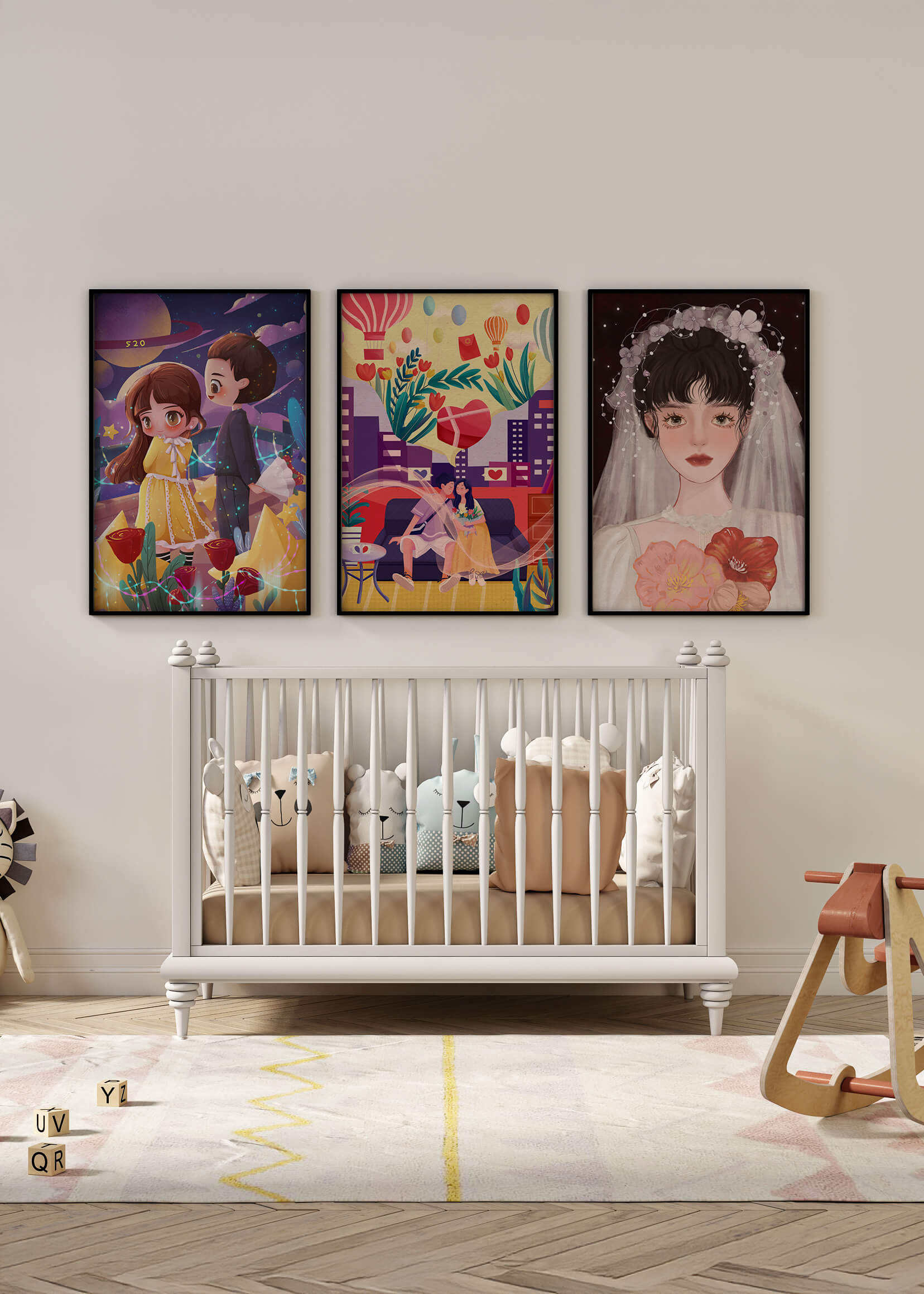 Conjunto De Tres Ilustraciones Artísticas Con Estilo Colorido