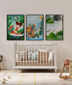 Art pour enfants avec des dragons et des éléments naturels dans un ton joyeux